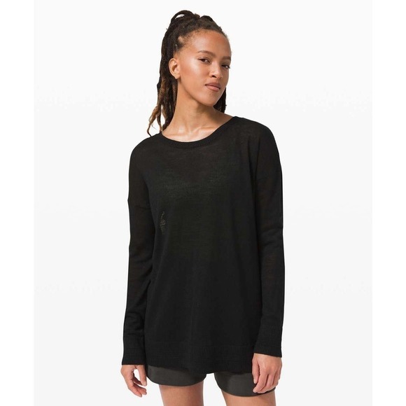 Lululemon Well Being Crew Sweater Linen Black Size 8 - Picture 1 of 10